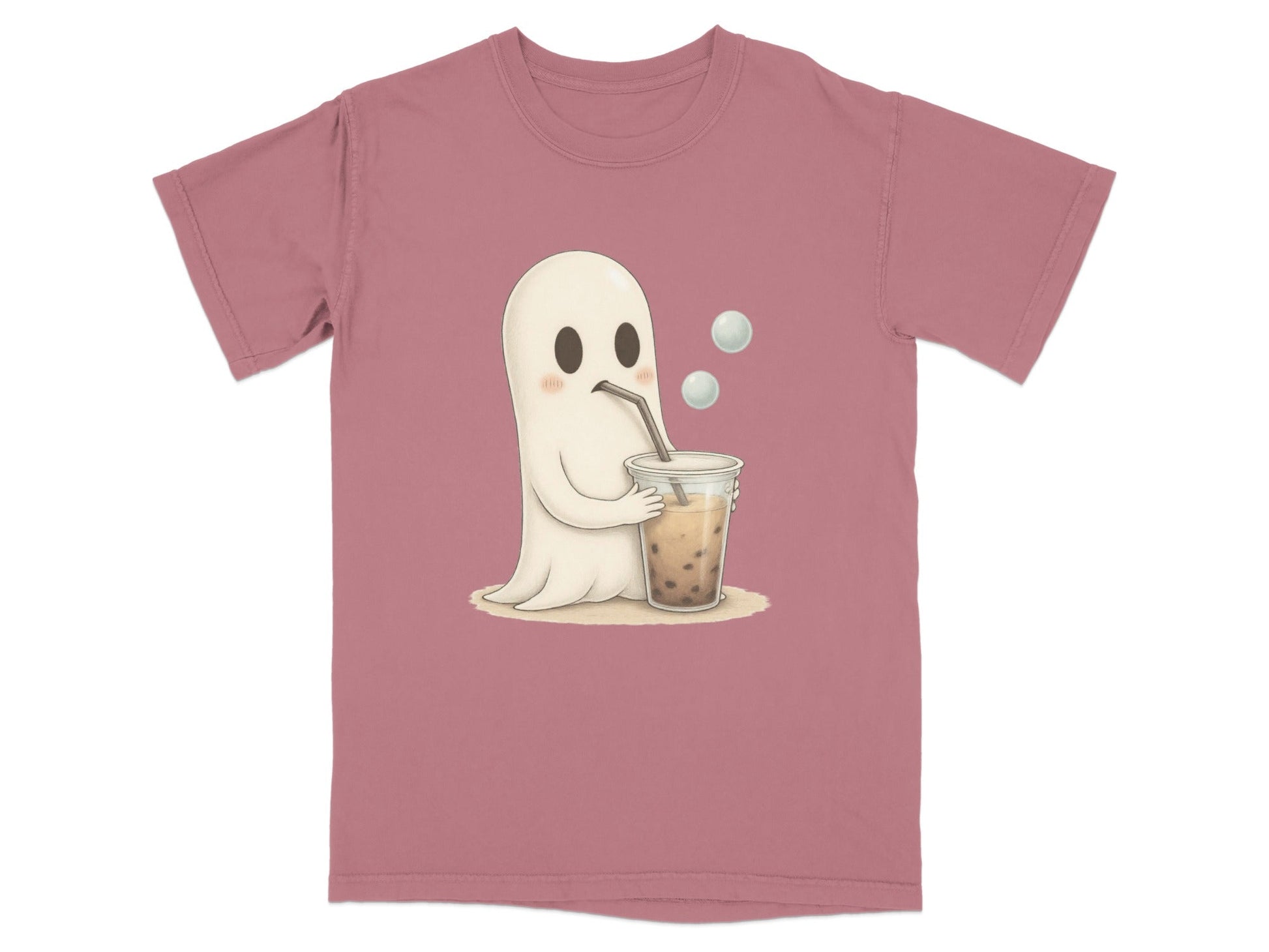 Adorable Ghost Drinking Boba Tea Graphic Novelty T-Shirt - IconVexa