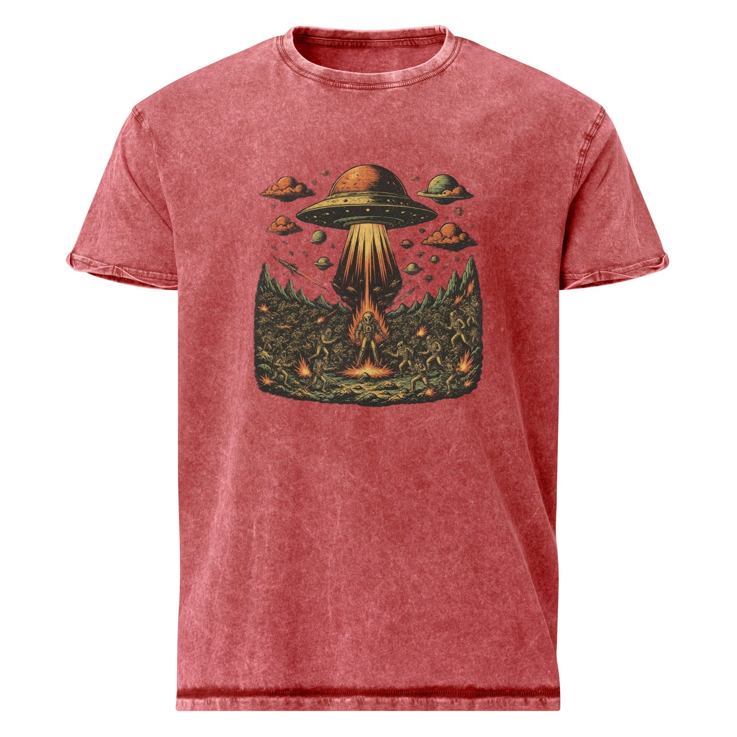 Alien Abduction Battle Tee | UFO Scene Graphic Shirt | Retro Sci - Fi Space Theme Apparel - IconVexa