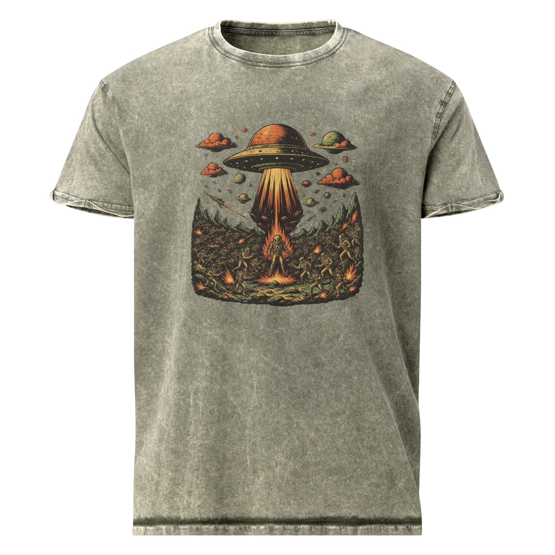 Alien Abduction Battle Tee | UFO Scene Graphic Shirt | Retro Sci - Fi Space Theme Apparel - IconVexa