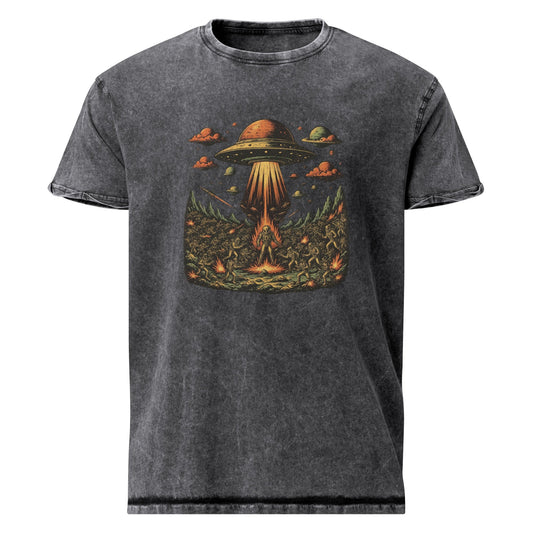 Alien Abduction Battle Tee | UFO Scene Graphic Shirt | Retro Sci - Fi Space Theme Apparel - IconVexa
