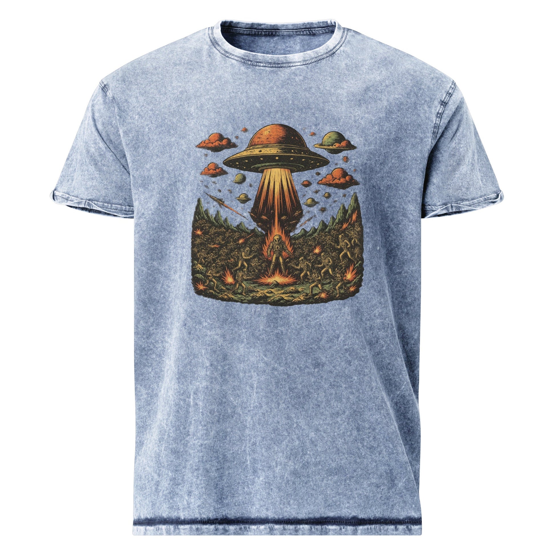 Alien Abduction Battle Tee | UFO Scene Graphic Shirt | Retro Sci - Fi Space Theme Apparel - IconVexa