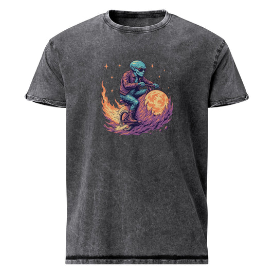 Alien Biker T-Shirt | Space Flame Rider Tee | Retro Sci - Fi Graphic Shirt for Geeks - IconVexa