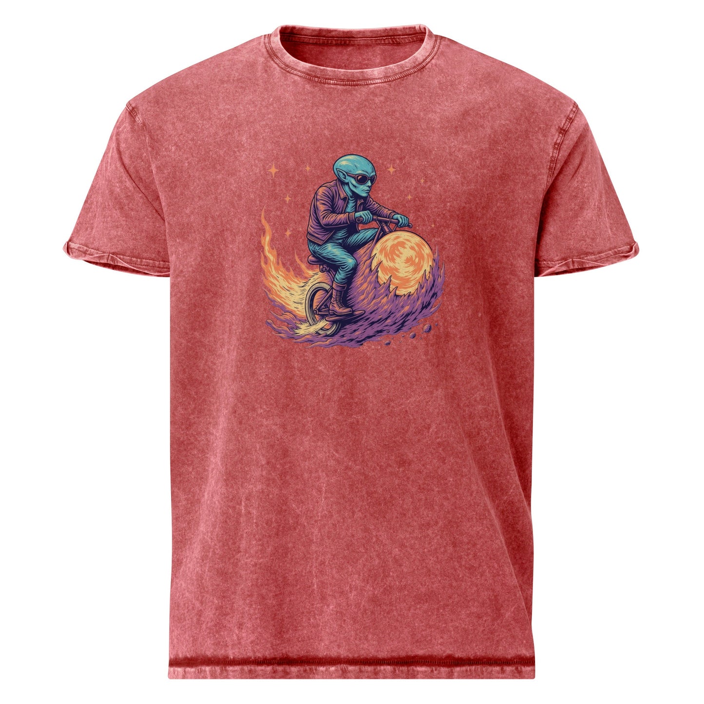 Alien Biker T-Shirt | Space Flame Rider Tee | Retro Sci - Fi Graphic Shirt for Geeks - IconVexa