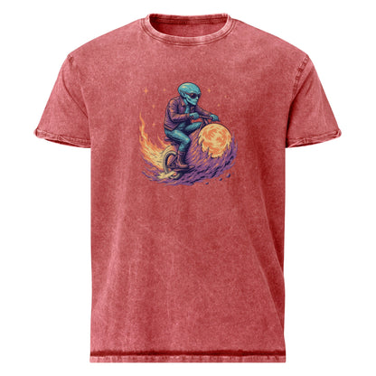 Alien Biker T-Shirt | Space Flame Rider Tee | Retro Sci - Fi Graphic Shirt for Geeks - IconVexa