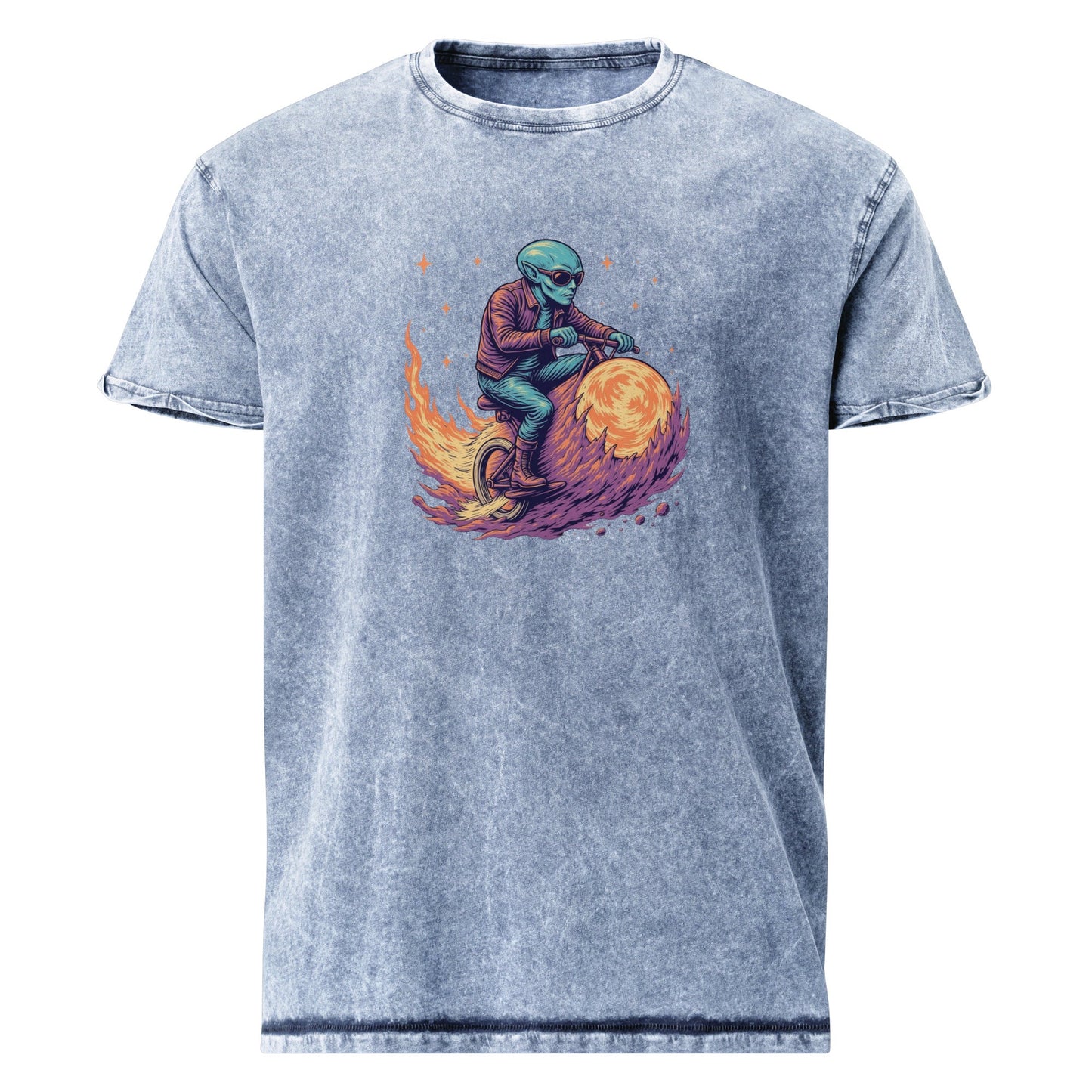 Alien Biker T-Shirt | Space Flame Rider Tee | Retro Sci - Fi Graphic Shirt for Geeks - IconVexa