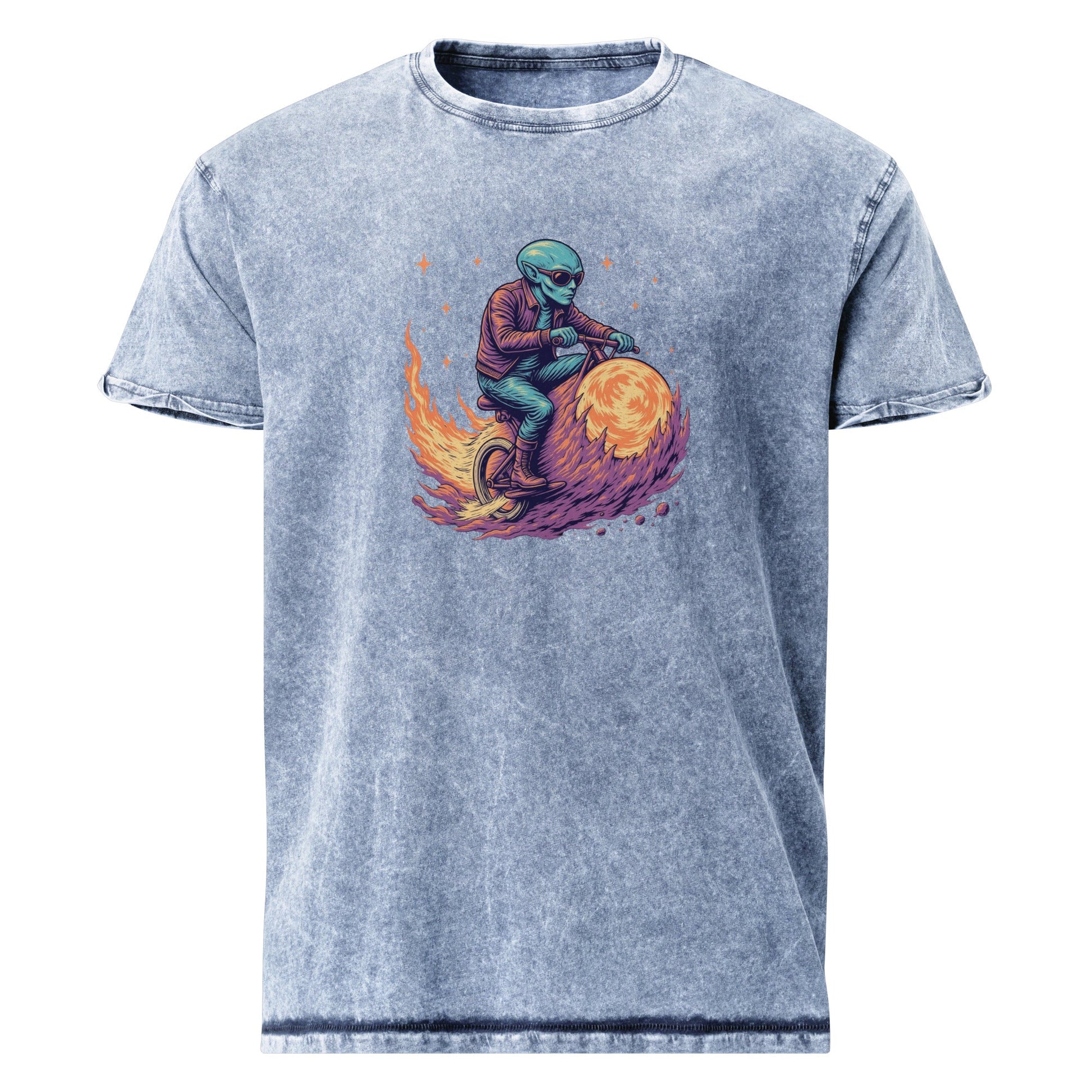 Alien Biker T-Shirt | Space Flame Rider Tee | Retro Sci - Fi Graphic Shirt for Geeks - IconVexa