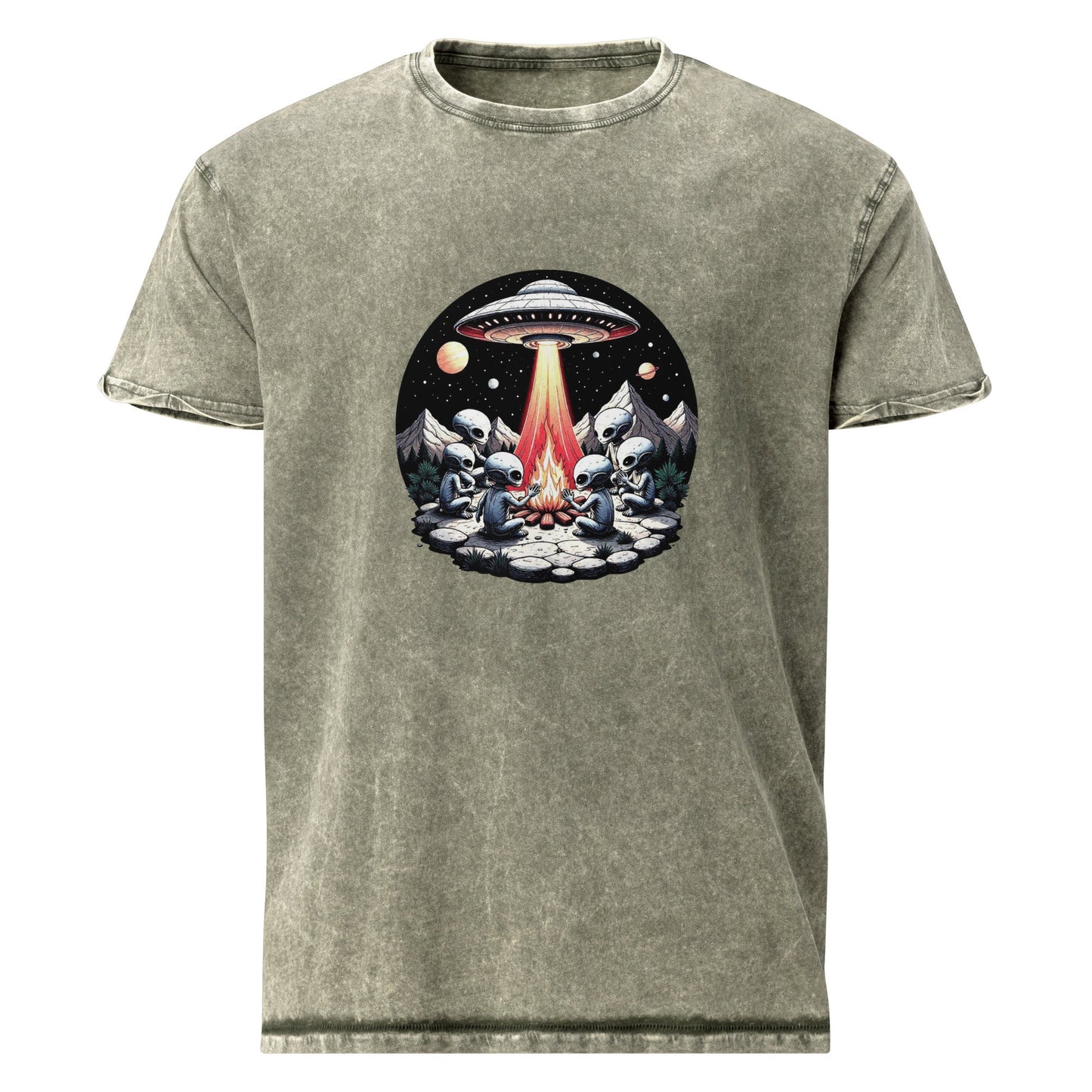 Alien Campfire Tee | UFO Graphic Shirt for Space Lovers | Retro Sci - Fi Adventure Design - IconVexa