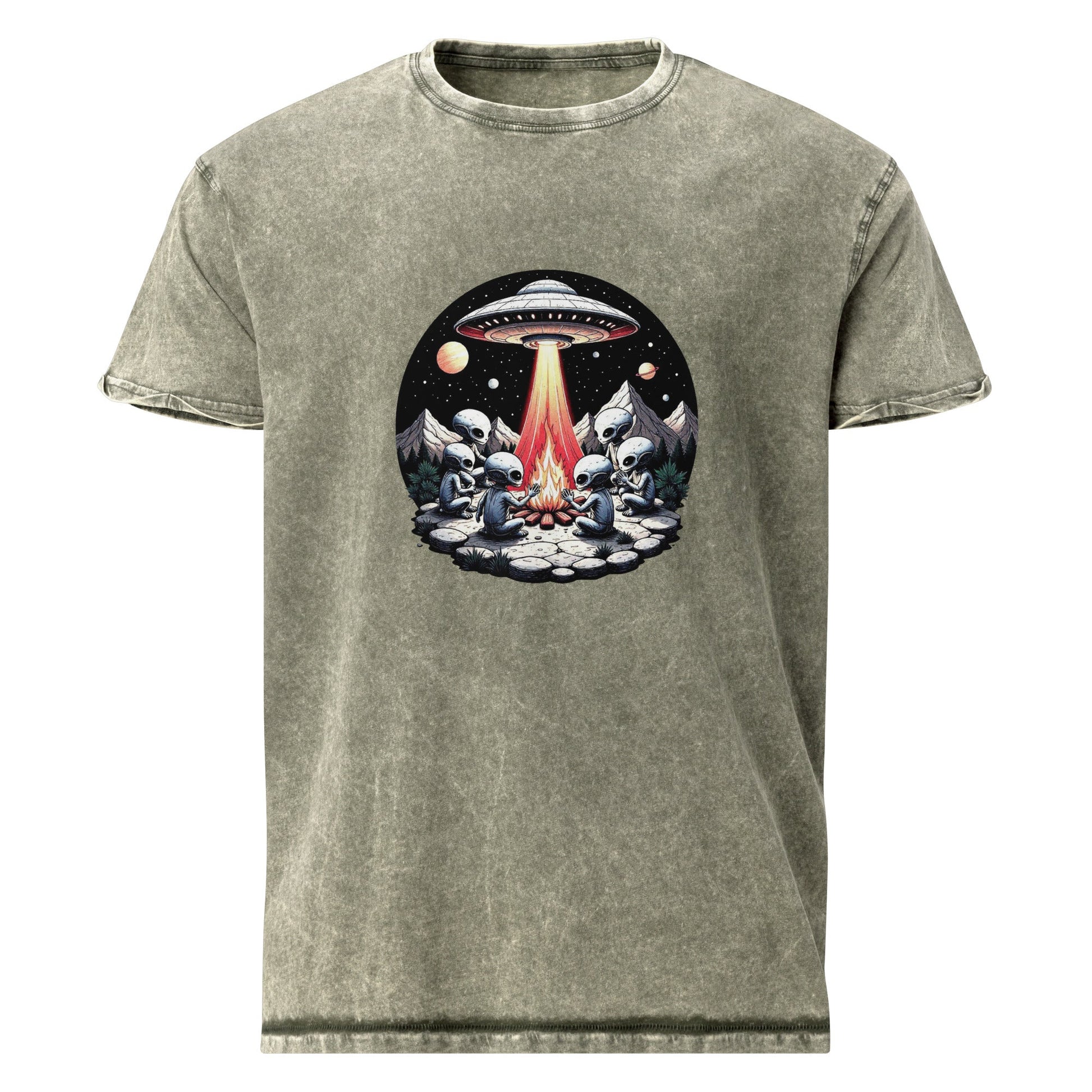 Alien Campfire Tee | UFO Graphic Shirt for Space Lovers | Retro Sci - Fi Adventure Design - IconVexa