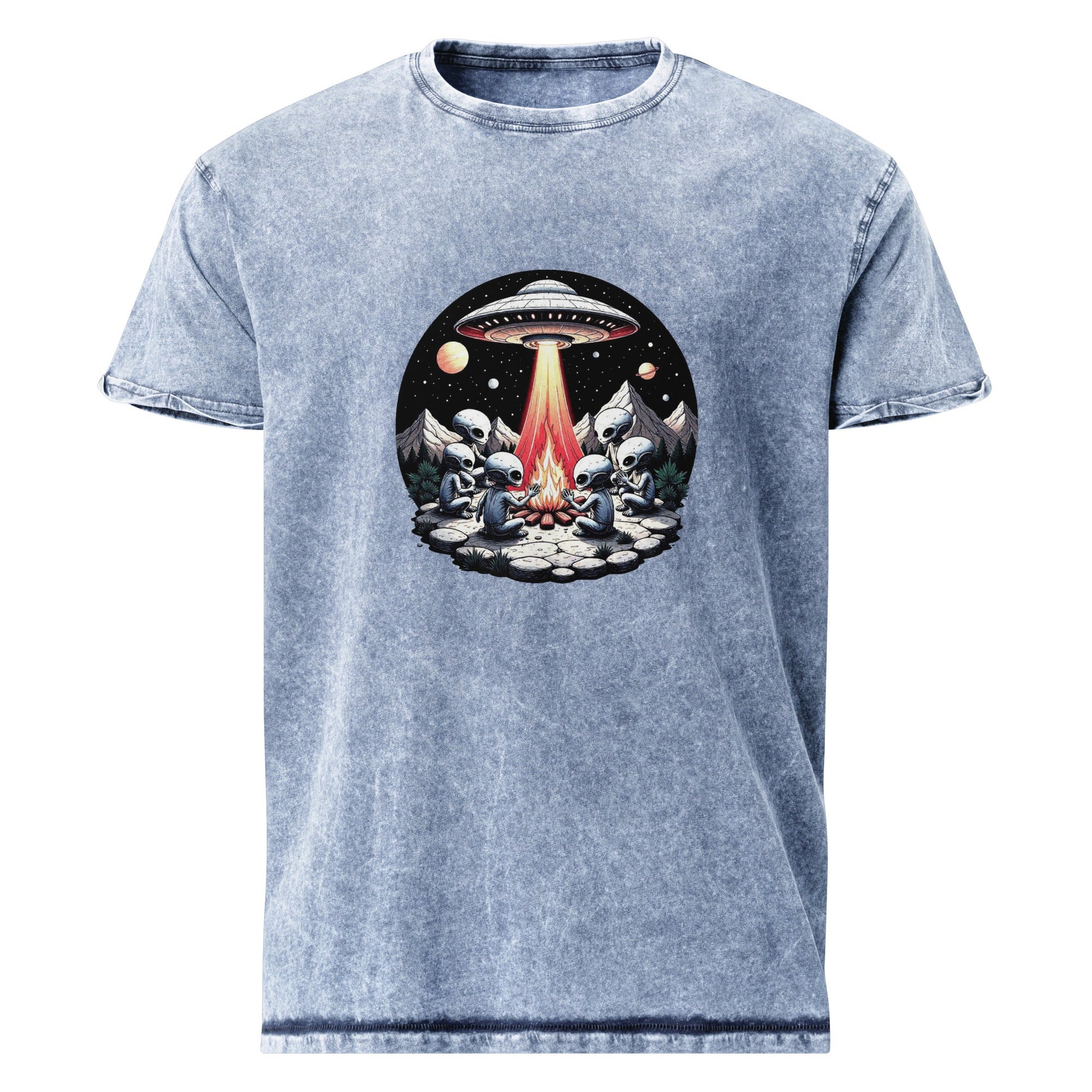Alien Campfire Tee | UFO Graphic Shirt for Space Lovers | Retro Sci - Fi Adventure Design - IconVexa