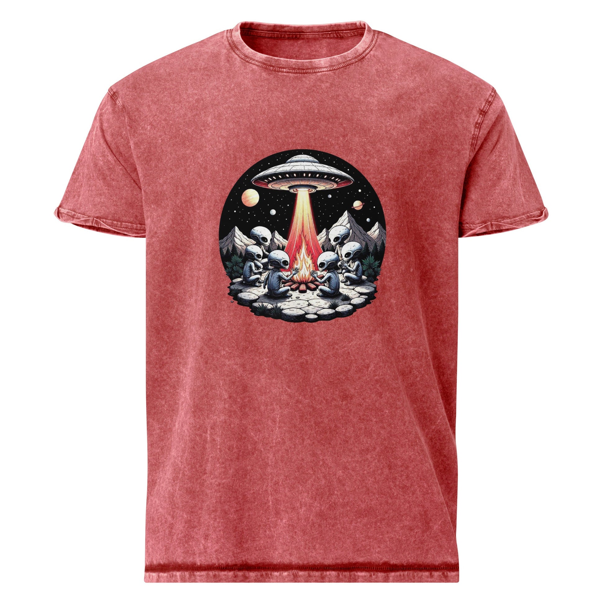 Alien Campfire Tee | UFO Graphic Shirt for Space Lovers | Retro Sci - Fi Adventure Design - IconVexa