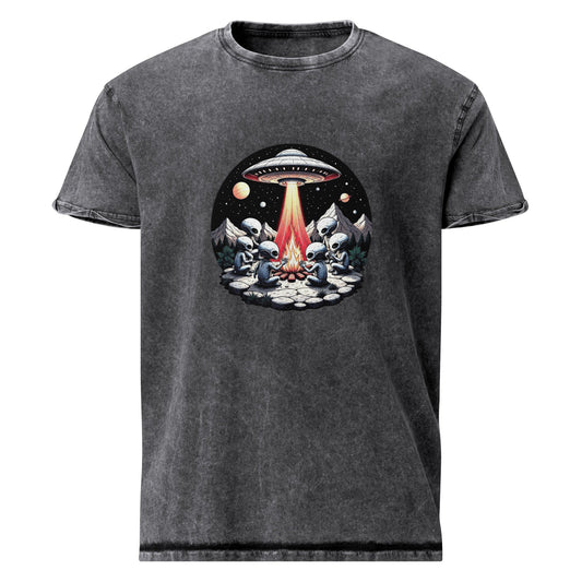 Alien Campfire Tee | UFO Graphic Shirt for Space Lovers | Retro Sci - Fi Adventure Design - IconVexa
