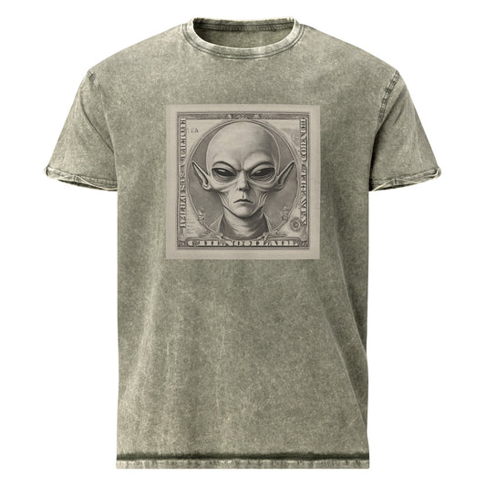 Alien Dollar Tee | Sci - Fi Currency Graphic Shirt | Artistic UFO Streetwear Style - IconVexa