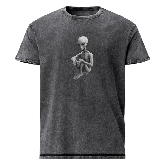 Alien In Thoughtful Silence | Vintage Sci - Fi Sketch Design | Emotional Grey Visitor Tee - IconVexa