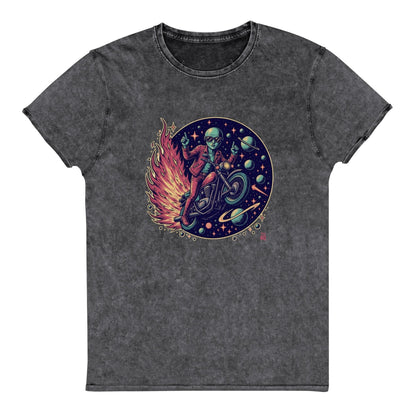 Alien Motorcycle T-Shirt | Retro Sci - Fi Graphic Tee | Outer Space Biker Shirt for Geeks - IconVexa