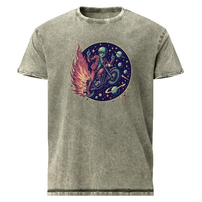 Alien Motorcycle T-Shirt | Retro Sci - Fi Graphic Tee | Outer Space Biker Shirt for Geeks - IconVexa