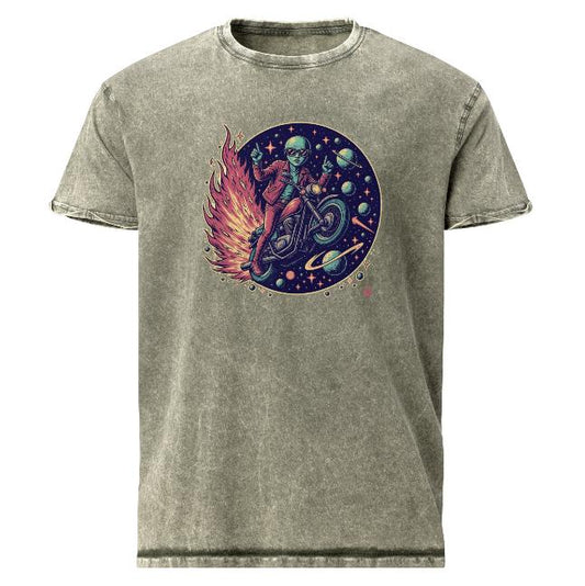 Alien Motorcycle T-Shirt | Retro Sci - Fi Graphic Tee | Outer Space Biker Shirt for Geeks - IconVexa