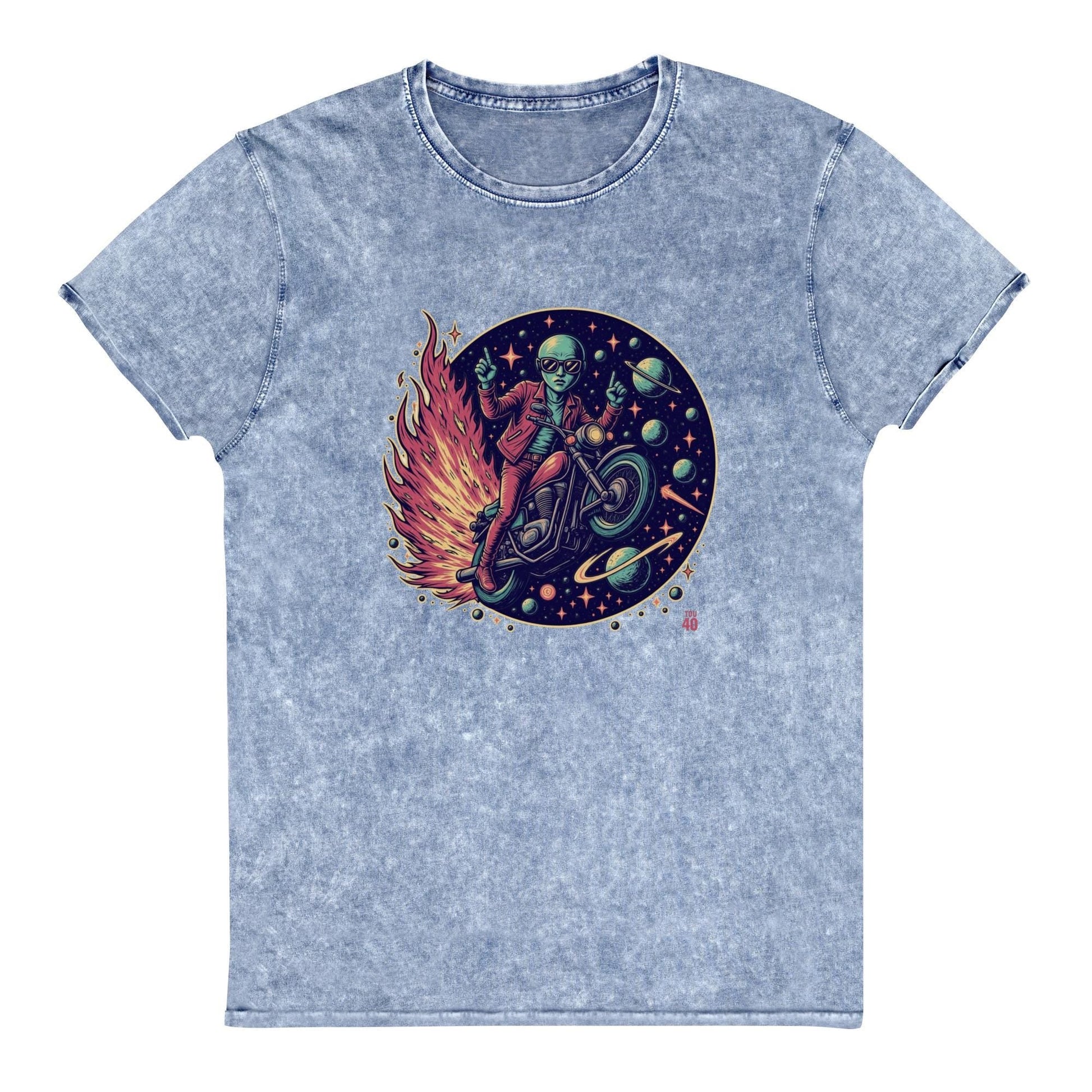 Alien Motorcycle T-Shirt | Retro Sci - Fi Graphic Tee | Outer Space Biker Shirt for Geeks - IconVexa