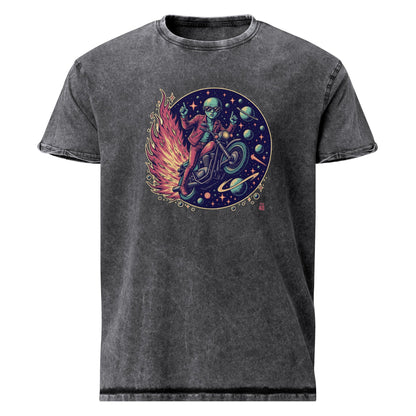 Alien Motorcycle T-Shirt | Retro Sci - Fi Graphic Tee | Outer Space Biker Shirt for Geeks - IconVexa