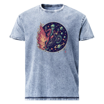 Alien Motorcycle T-Shirt | Retro Sci - Fi Graphic Tee | Outer Space Biker Shirt for Geeks - IconVexa