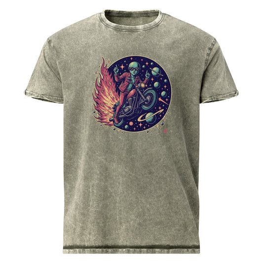 Alien Motorcycle T-Shirt | Retro Sci - Fi Graphic Tee | Outer Space Biker Shirt for Geeks - IconVexa