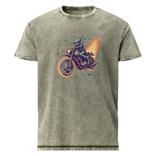 Alien Motorcycle T-Shirt | Retro Sci - Fi Rider Tee | Space Biker Graphic Shirt for Geeks - IconVexa