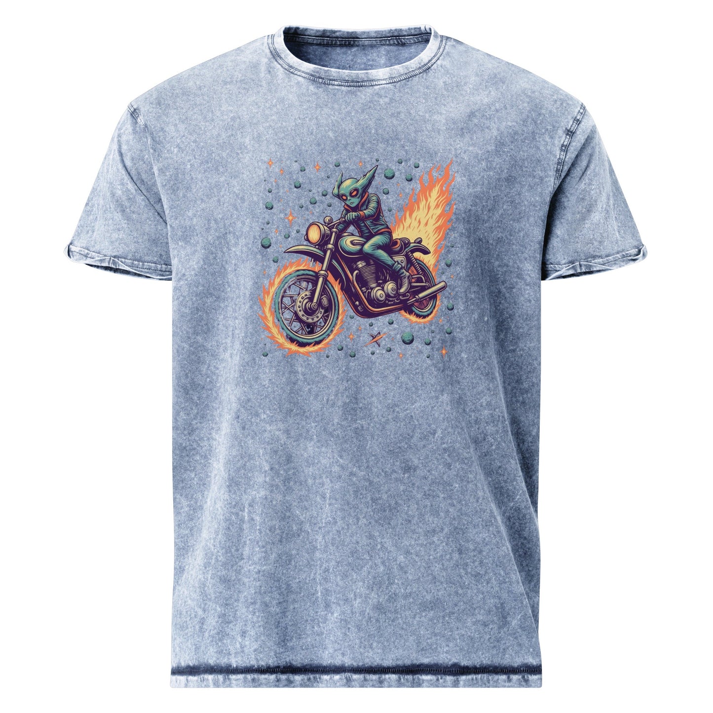 Alien Motorcycle T-Shirt | Retro Sci - Fi Rider Tee | Space Biker Graphic Shirt for Geeks - IconVexa