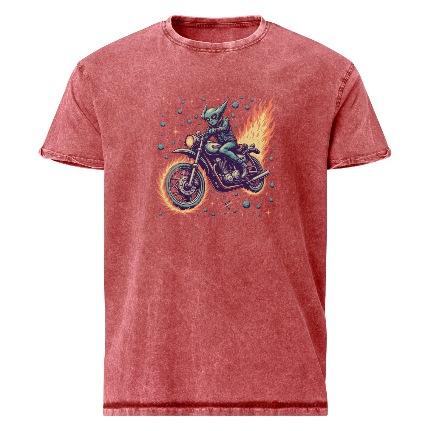 Alien Motorcycle T-Shirt | Retro Sci - Fi Rider Tee | Space Biker Graphic Shirt for Geeks - IconVexa