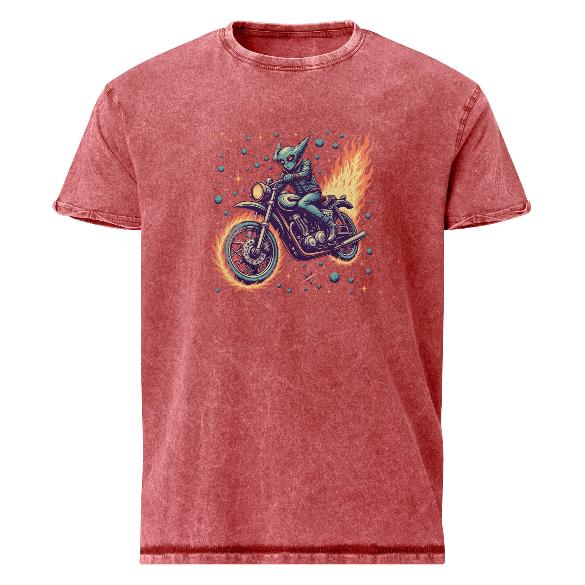 Alien Motorcycle T-Shirt | Retro Sci - Fi Rider Tee | Space Biker Graphic Shirt for Geeks - IconVexa