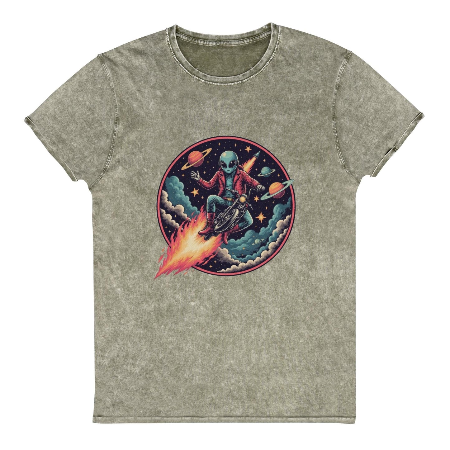 Alien Motorcycle T-Shirt | Retro Sci - Fi Space Tee | Cool Graphic Shirt for Geeks & Dreamers - IconVexa