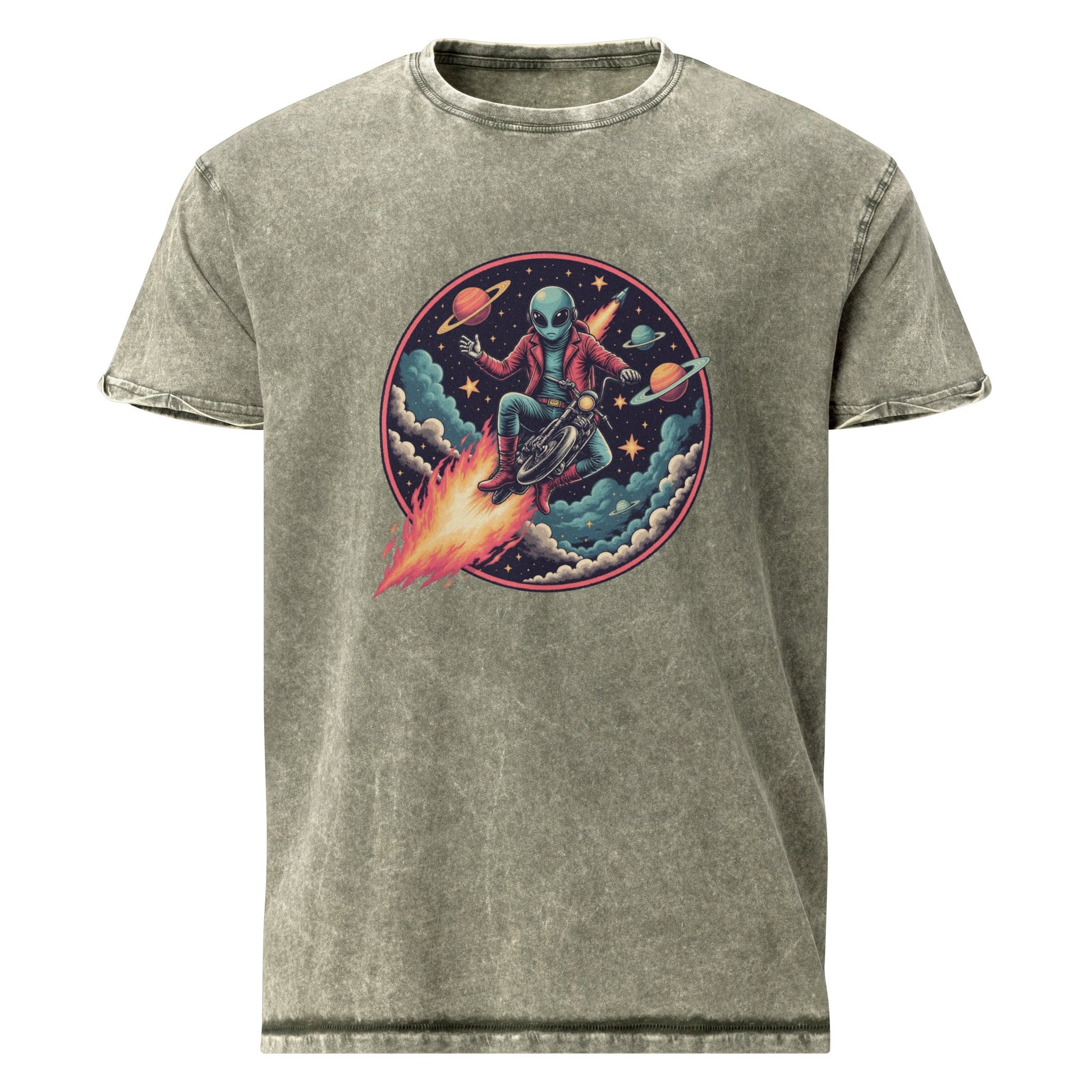 Alien Motorcycle T-Shirt | Retro Sci - Fi Space Tee | Cool Graphic Shirt for Geeks & Dreamers - IconVexa