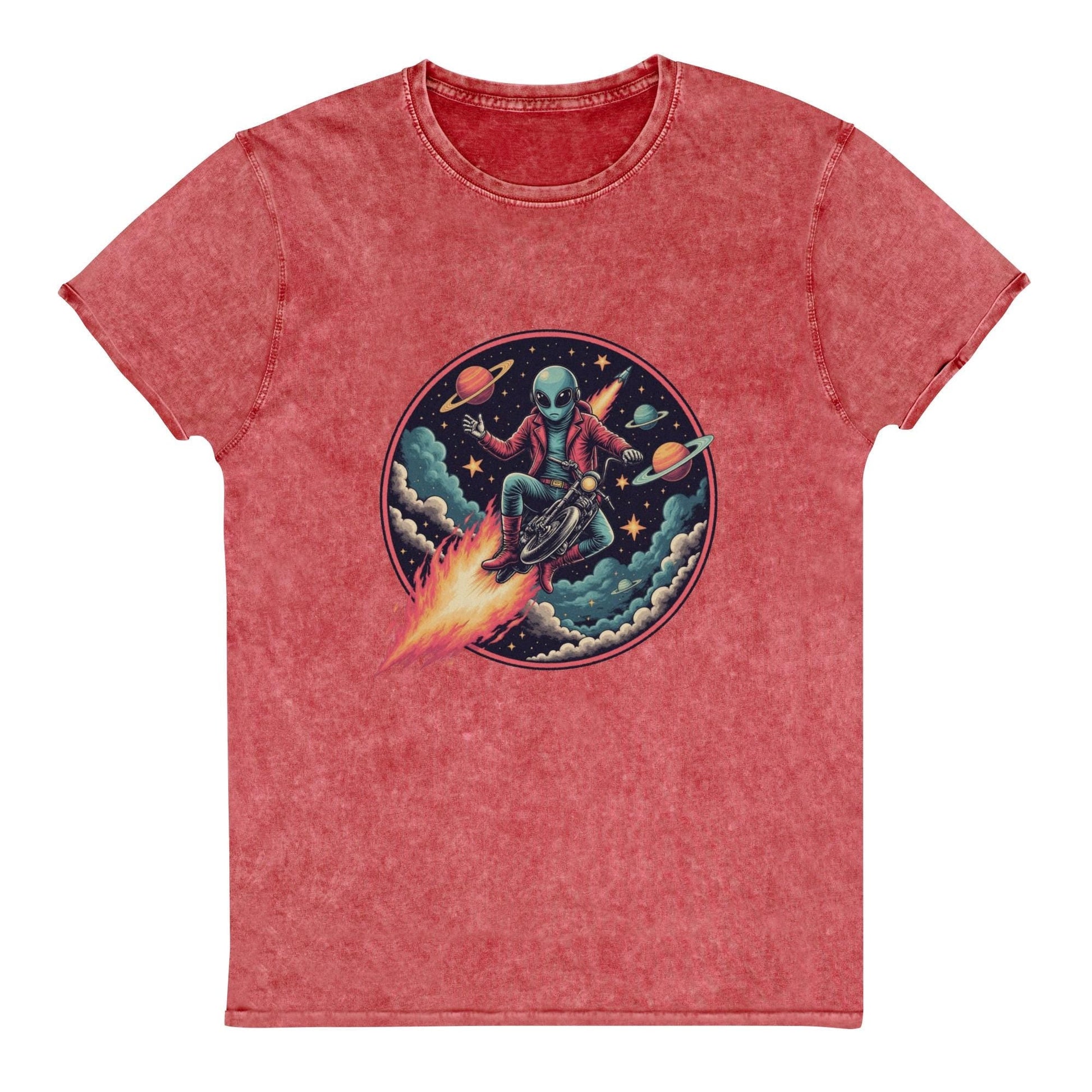 Alien Motorcycle T-Shirt | Retro Sci - Fi Space Tee | Cool Graphic Shirt for Geeks & Dreamers - IconVexa