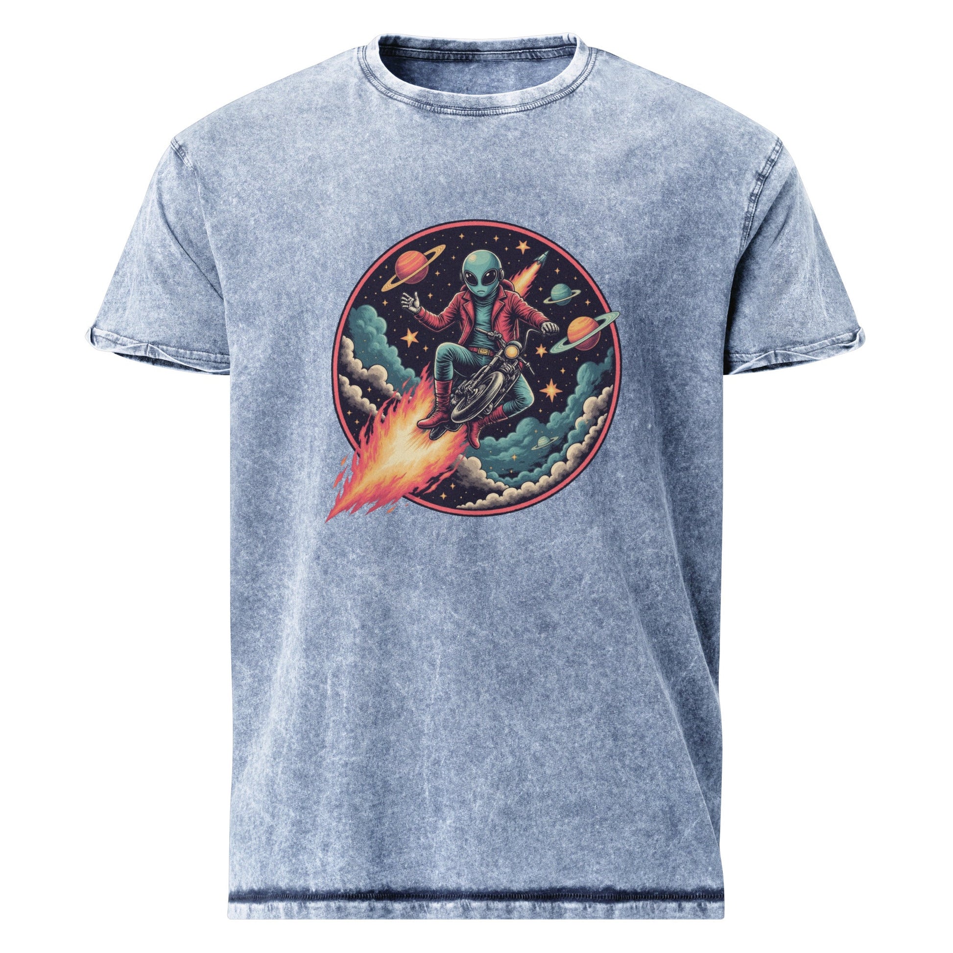 Alien Motorcycle T-Shirt | Retro Sci - Fi Space Tee | Cool Graphic Shirt for Geeks & Dreamers - IconVexa
