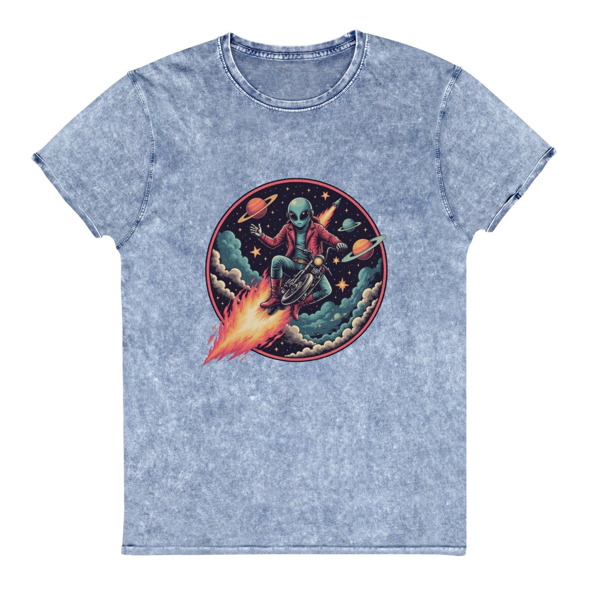 Alien Motorcycle T-Shirt | Retro Sci - Fi Space Tee | Cool Graphic Shirt for Geeks & Dreamers - IconVexa