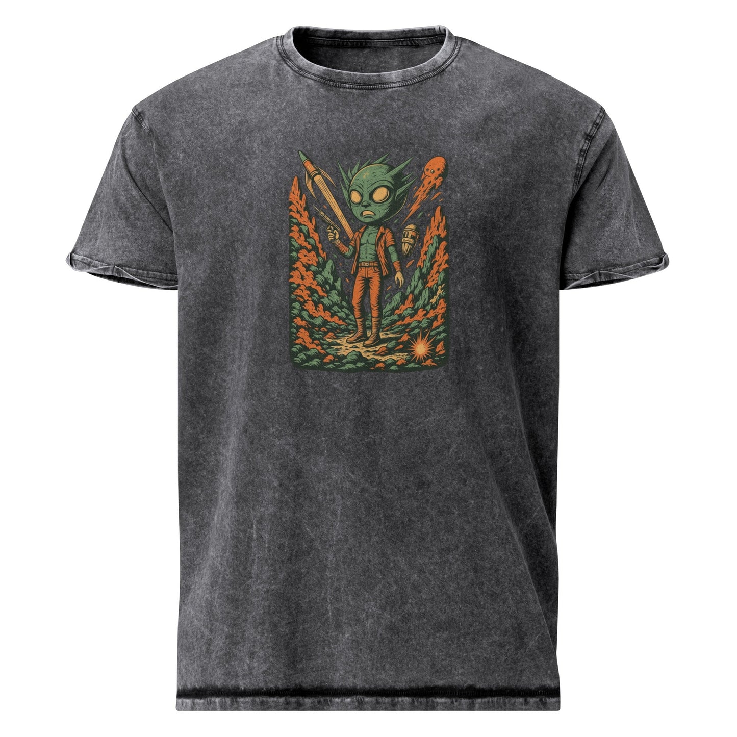 Alien Punk with Blaster Tee | Retro Sci - Fi Graphic Shirt | Space Theme Streetwear - IconVexa