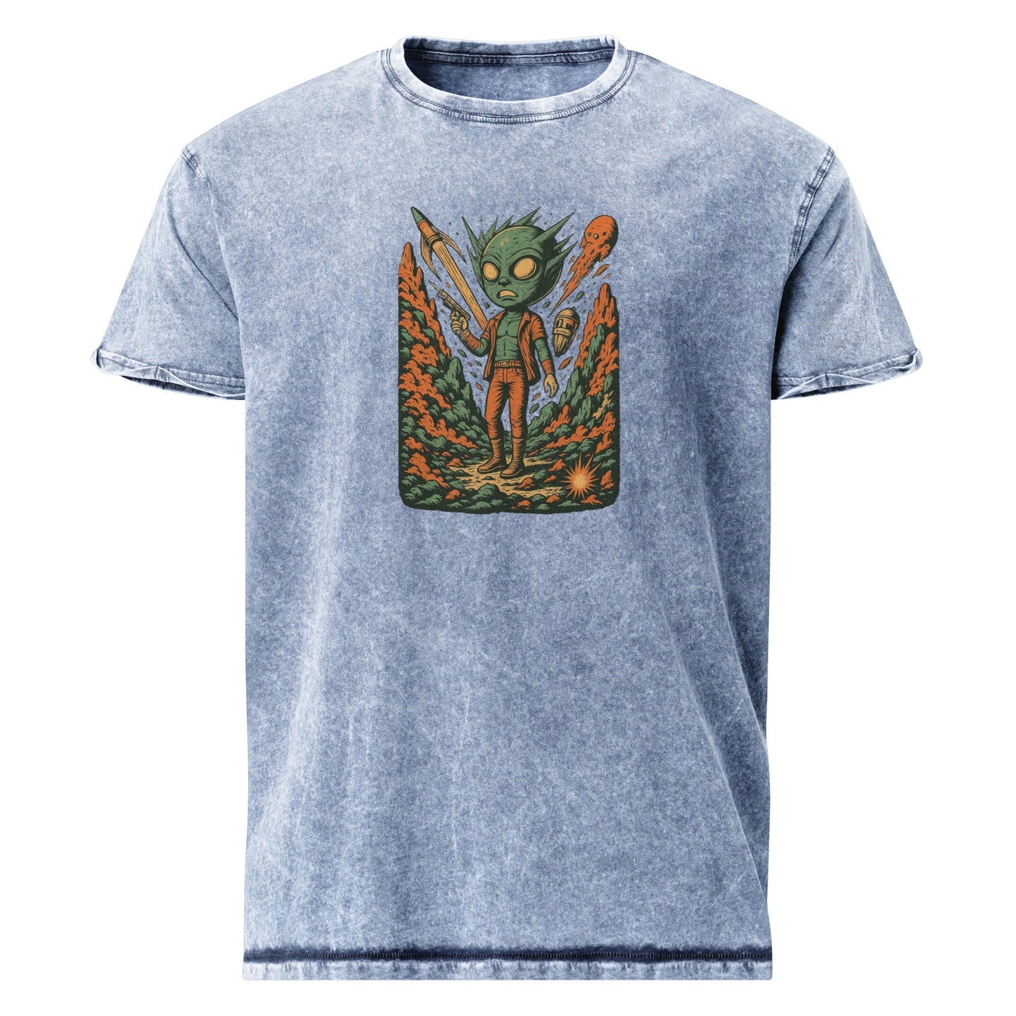 Alien Punk with Blaster Tee | Retro Sci - Fi Graphic Shirt | Space Theme Streetwear - IconVexa