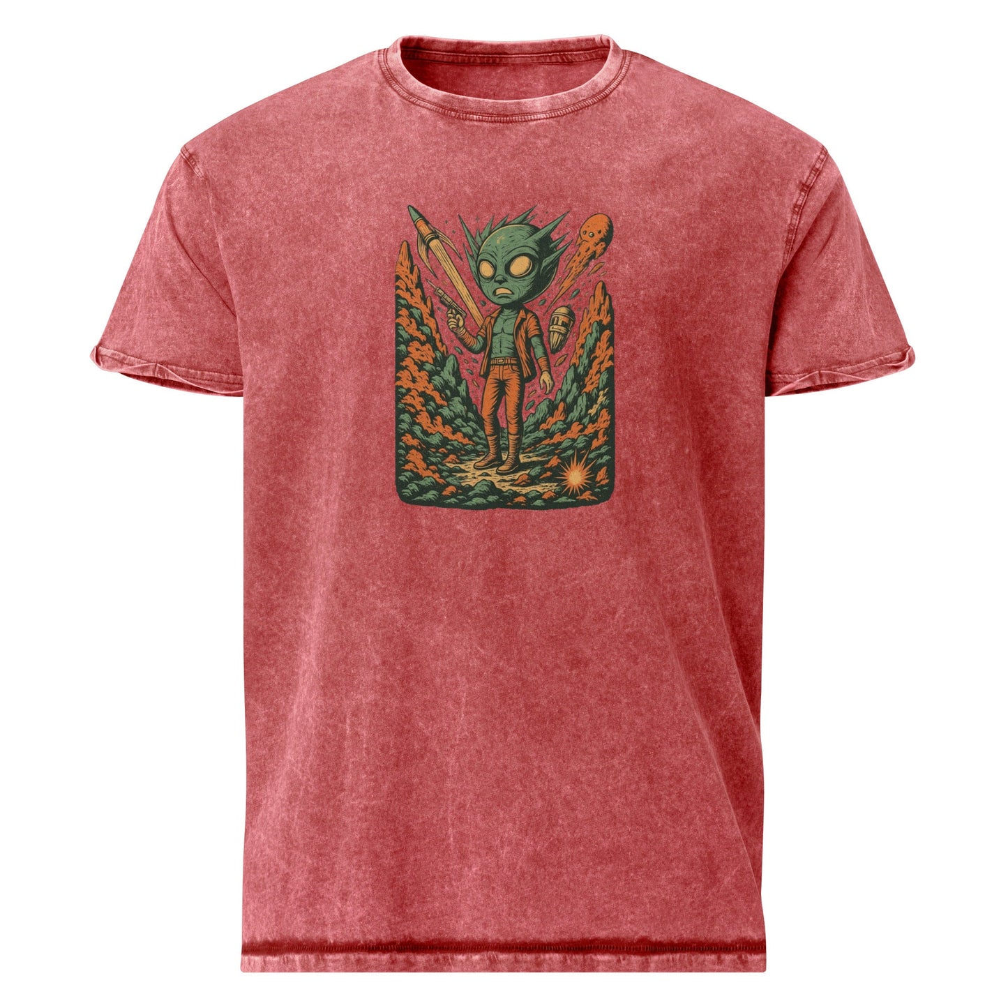 Alien Punk with Blaster Tee | Retro Sci - Fi Graphic Shirt | Space Theme Streetwear - IconVexa
