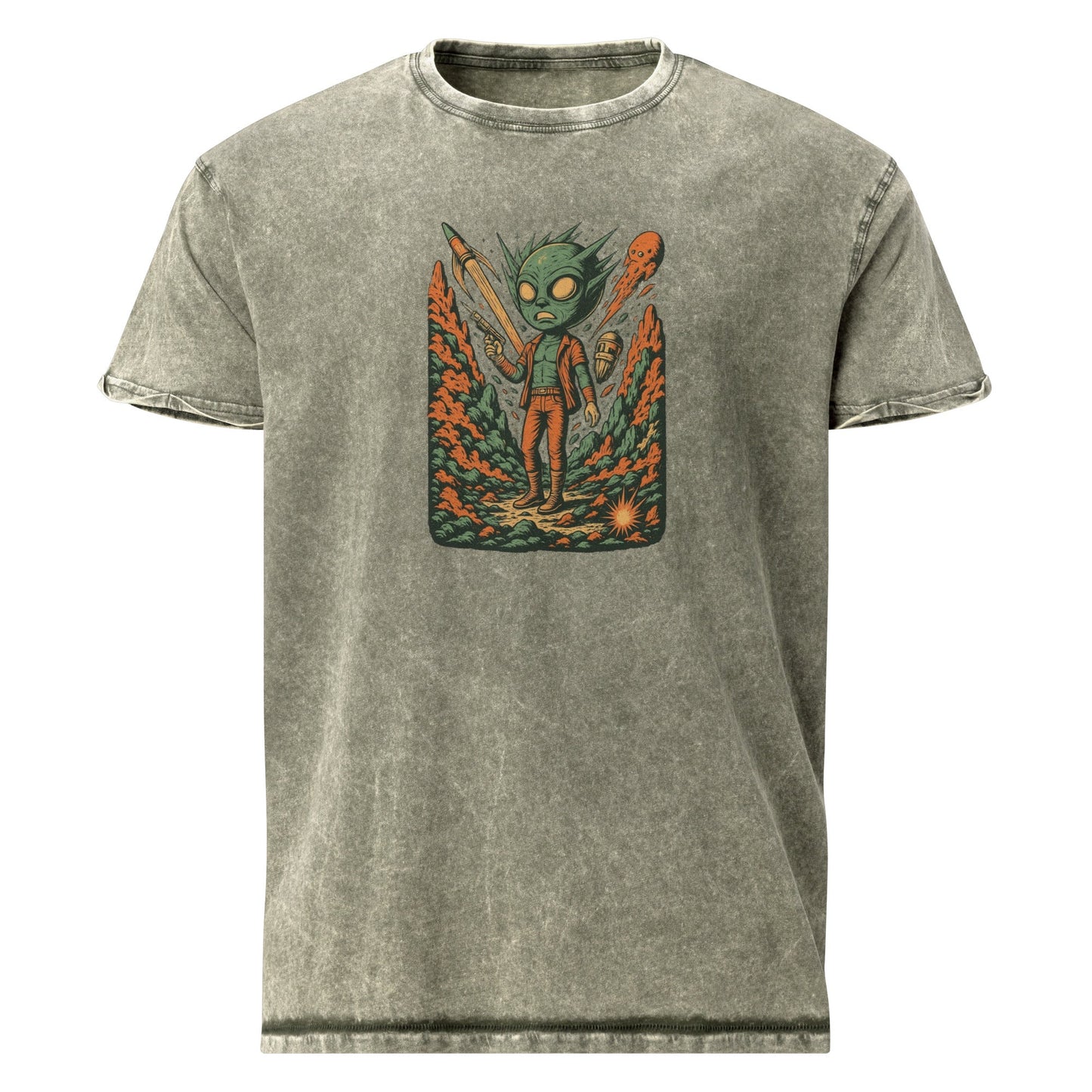 Alien Punk with Blaster Tee | Retro Sci - Fi Graphic Shirt | Space Theme Streetwear - IconVexa