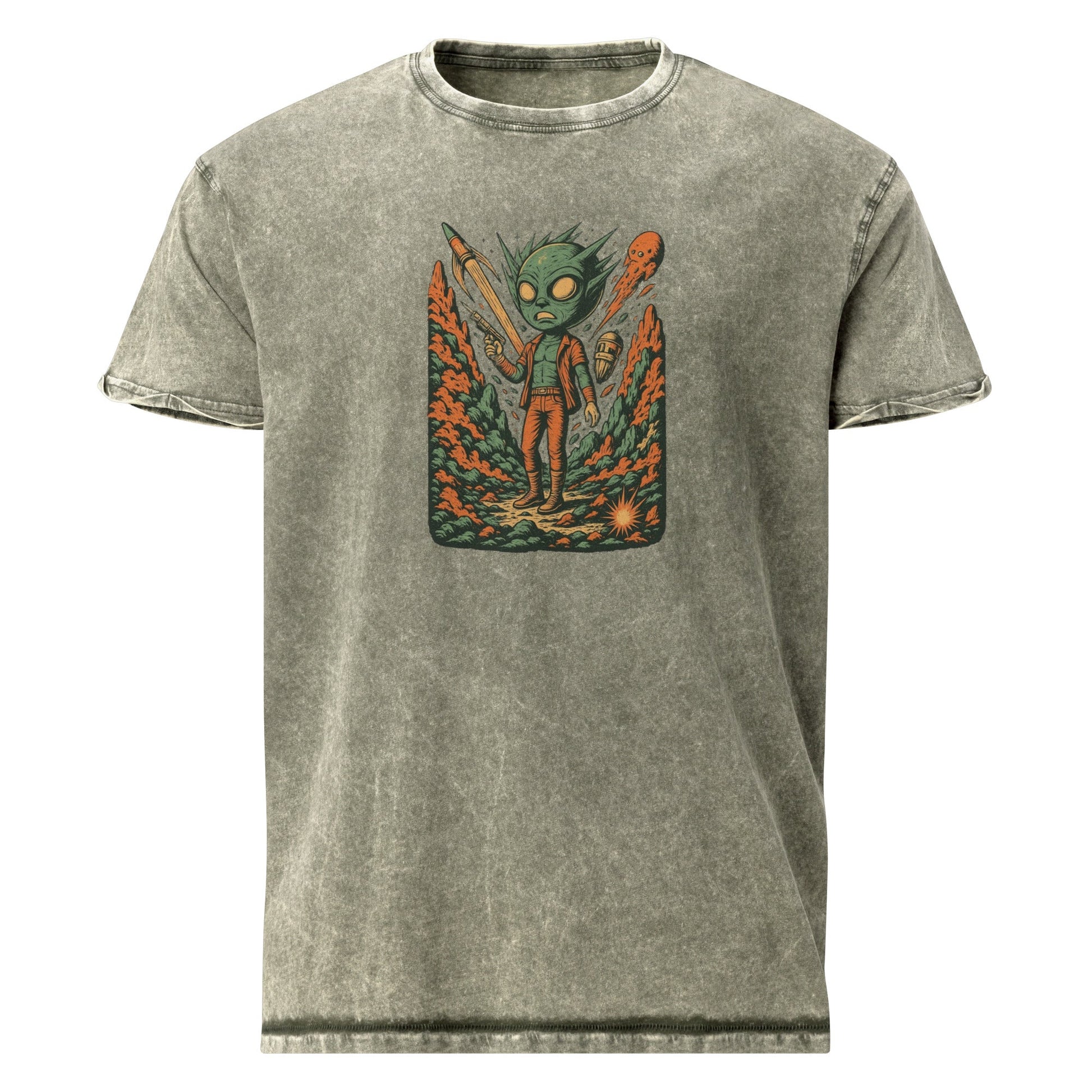 Alien Punk with Blaster Tee | Retro Sci - Fi Graphic Shirt | Space Theme Streetwear - IconVexa