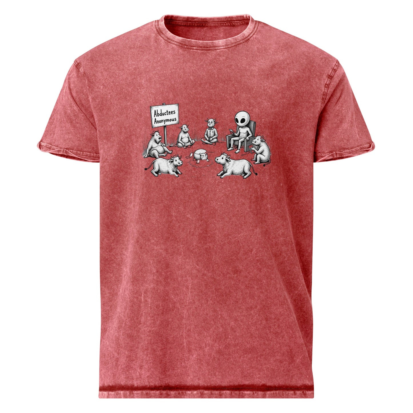 Alien Tee Cow Support Group Art | UFO Abductees Anonymous Graphic | Funny Sci - Fi Shirt - IconVexa