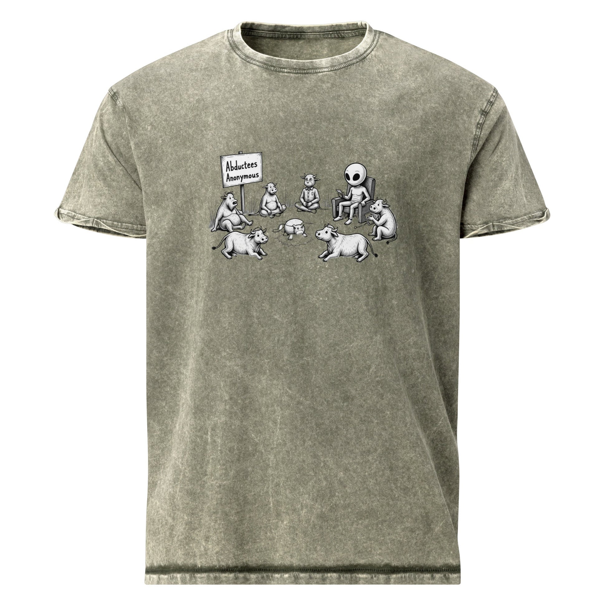 Alien Tee Cow Support Group Art | UFO Abductees Anonymous Graphic | Funny Sci - Fi Shirt - IconVexa