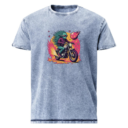 Alien Tee With Biker Space Energy | Retro Cosmic Fireball Ride Shirt | Cool Graphic Tee - IconVexa