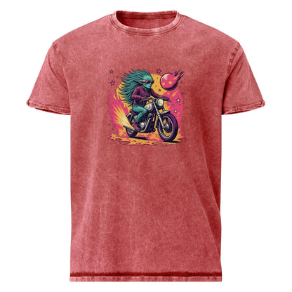 Alien Tee With Biker Space Energy | Retro Cosmic Fireball Ride Shirt | Cool Graphic Tee - IconVexa