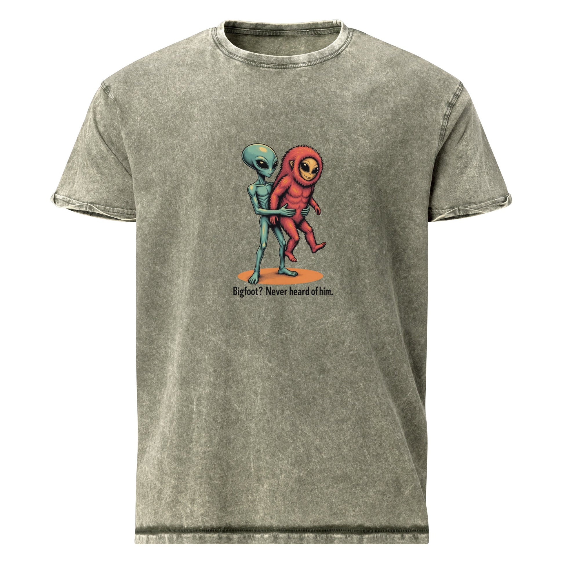 Alien Tee With Cryptid Buddy | UFO Tee Bigfoot Meme Graphic | Funny Scifi T-Shirt Gift - IconVexa
