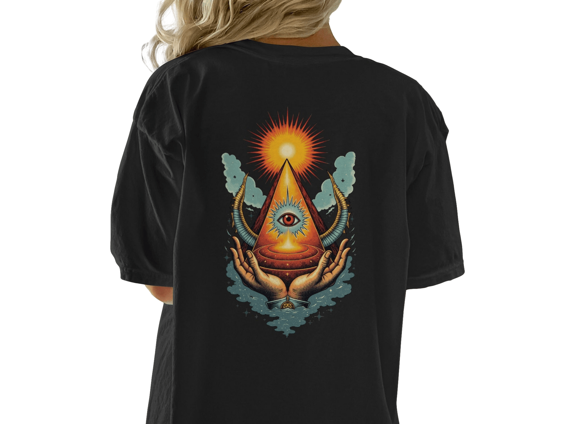 All Seeing Eye Hands Pyramid Symbol Art Cool T-Shirt - IconVexa