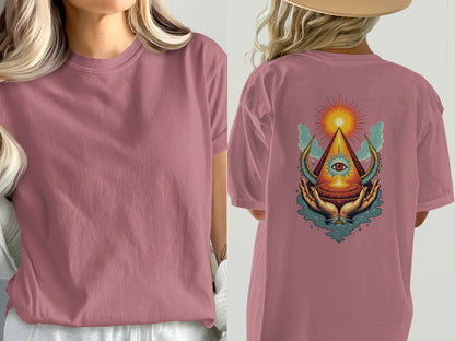 All Seeing Eye Hands Pyramid Symbol Art Cool T-Shirt - IconVexa