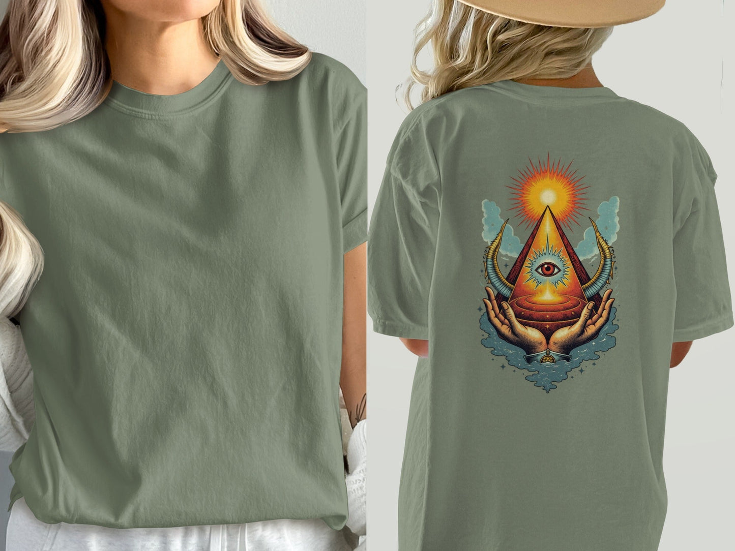 All Seeing Eye Hands Pyramid Symbol Art Cool T-Shirt - IconVexa