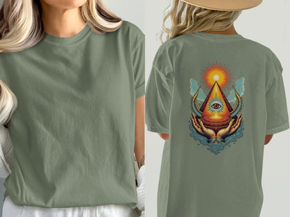 All Seeing Eye Hands Pyramid Symbol Art Cool T-Shirt - IconVexa