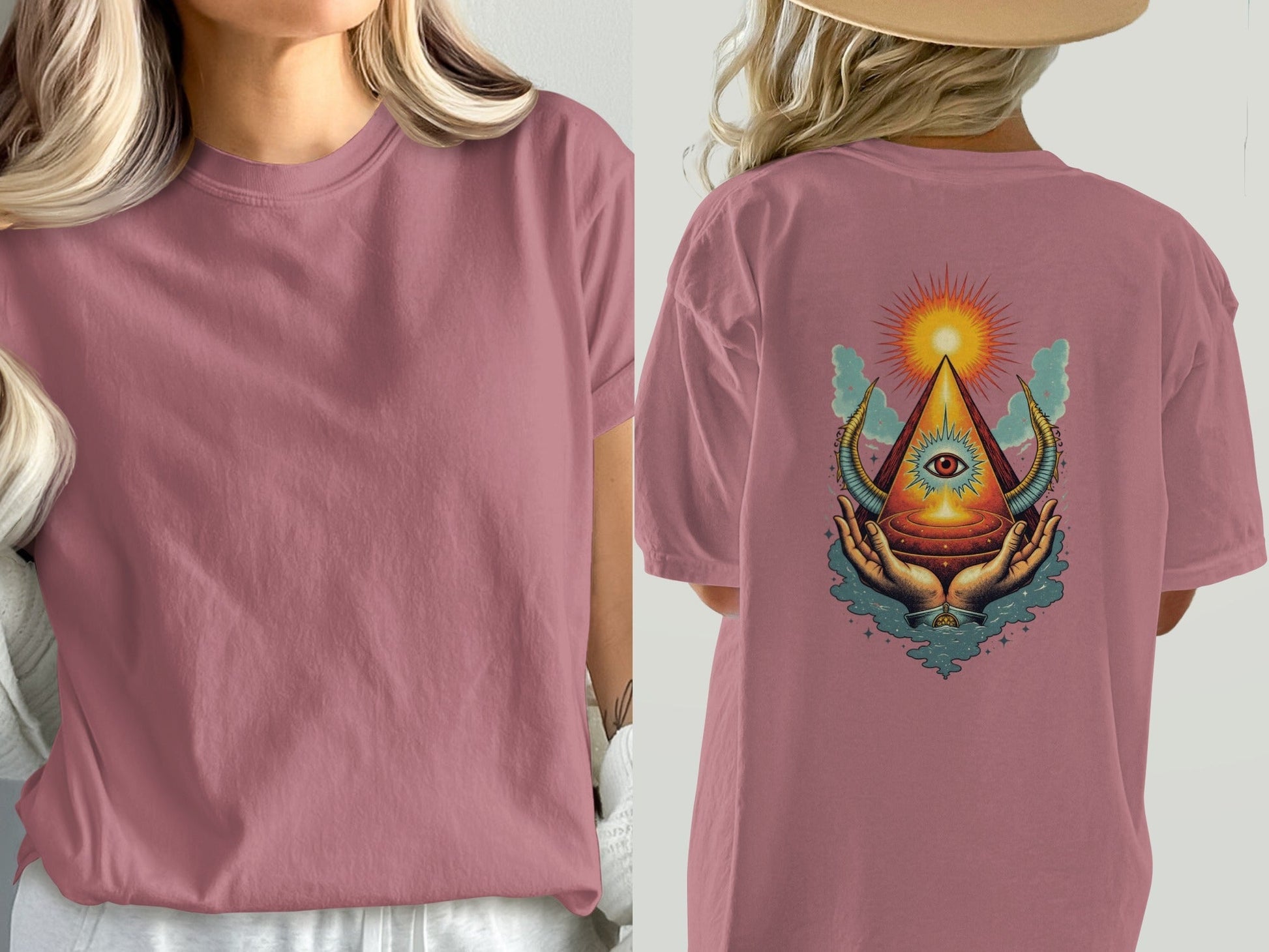 All Seeing Eye Hands Pyramid Symbol Art Cool T-Shirt - IconVexa