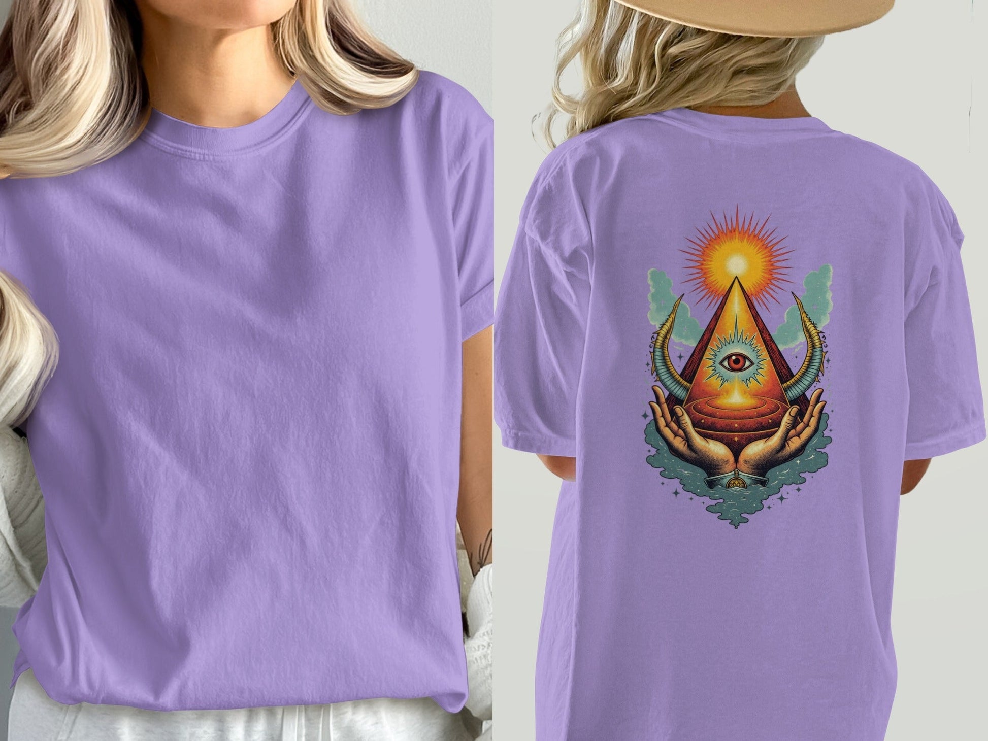 All Seeing Eye Hands Pyramid Symbol Art Cool T-Shirt - IconVexa