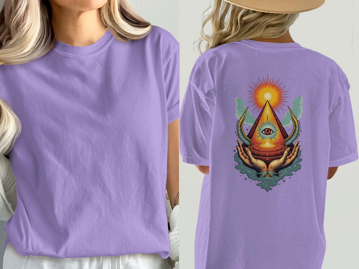 All Seeing Eye Hands Pyramid Symbol Art Cool T-Shirt - IconVexa